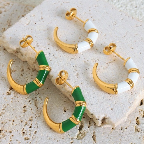 18K Gold Plated White Enamel Hoop Earrings*Unicorn*Cottage Core*Minimalist*ML - Picture 6 of 6